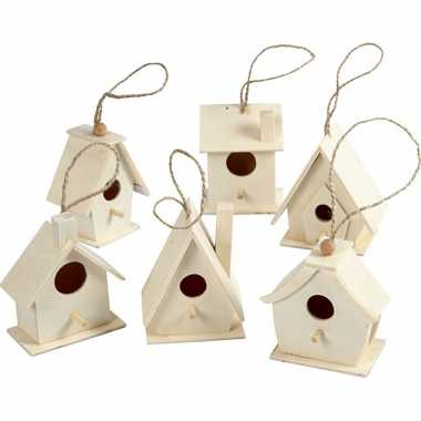 12x houten hobby knutsel vogelhuisje 7 cm