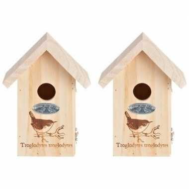 2x vogelhuisjes met vogel silhouet 19,5 x 9,5 cm