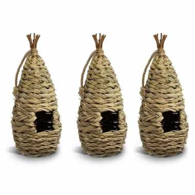 3x nestbuidel vogelhuisje gevlochten 16 cm