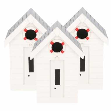 3x stuks houten vogelhuisje/vogelhuisje wit strandhuisje 21 cm