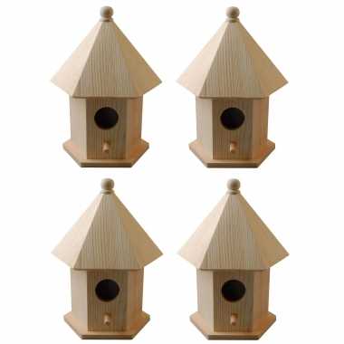 4x vogelhuisjes/vogelhuisjes pine hout met dakje 16 cm