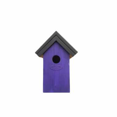 Houten vogelhuisje/vogelhuisje 22 cm zwart/donker paars dhz schilderen pakket