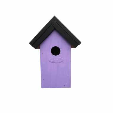 Houten vogelhuisje/vogelhuisje 22 cm zwart/lila paars dhz schilderen pakket