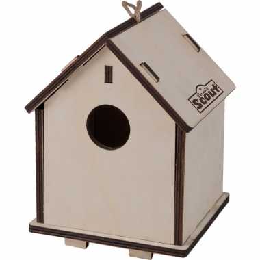 Pakket van 6x stuks 2 in 1 vogelhuisje/vogelhuisje van hout 14 x 19 cm diy