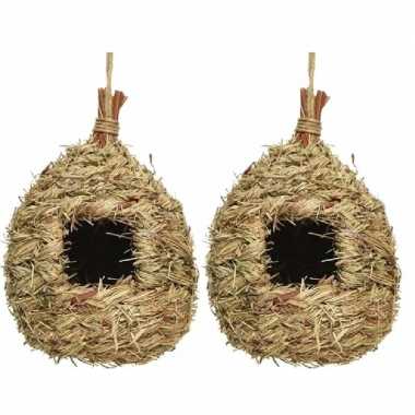 Set van 2 vogelhuisjes/vogelhuisjes stro druppelvorm 23 cm