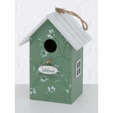Vogelhuisje/vogelhuisjes groen/wit hout 22 cm