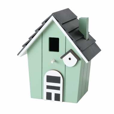 Vogelhuisje/vogelhuisjes lichtgroen hout 21 cm