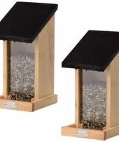 2x houten vogelhuisje muurvoedersilo 29 3 cm
