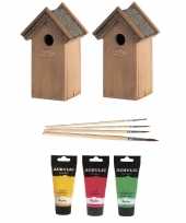 2x houten vogelhuisje vogelhuisje 22 cm rood geel groen dhz schilderen pakket
