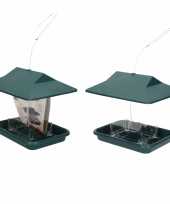 2x stuks vogel voeder huisje voor vogelzaad groen vogelhuisje