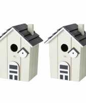 2x vogelhuisje vogelhuisjes beige hout 21 cm