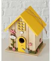 2x vogelhuisje vogelhuisjes geel hout 18 cm