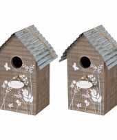 2x vogelhuisje vogelhuisjes welcome bruin hout 22 cm