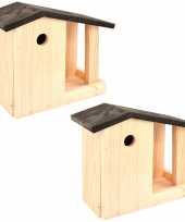 2x vogelhuisjes vogelhuisjes met voedertafel 24 4 cm