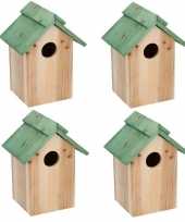 4x houten vogelhuisje vogelhuisje met groen dak 24 cm