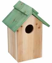4x houten vogelhuisjes vogelhuisjes met groen dak 24 cm