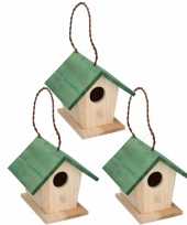 4x stuks houten vogelhuisje vogelhuisje met groen dak 17 cm