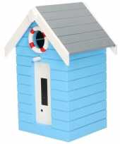 Houten vogelhuisje vogelhuisje lichtblauw strandhuisje 21 cm