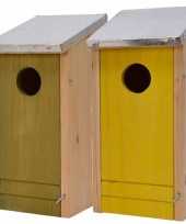 Set van 2 houten vogelhuisje vogelhuisje 26 cm geel groen