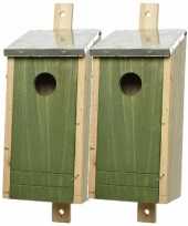 Set van 2 houten vogelhuisje vogelhuisje donkergroen 26 cm