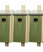 Set van 3 houten vogelhuisjes vogelhuisjes donkergroen 26 cm
