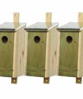 Set van 3 houten vogelhuisjes vogelhuisjes lichtgroen 26 cm
