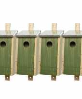 Set van 4 houten vogelhuisjes vogelhuisjes donkergroen 26 cm