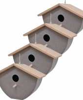 Set van 4 vogelhuisjes vogelhuisjes bamboe stro grijs 21cm
