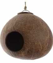 Vogelhuisje kokosnoot aan hanger 16 cm tuin decoraties