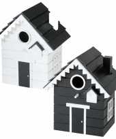 Voordeelset van 2x stuks vogelhuisjes vogelhuisjes zwart en wit van hout 21 cm